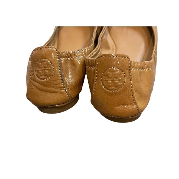 Tory Burch Eddie Ballet Flats Royal Tan Patent Leather Slip On Neutral Size 7 - Picture 8 of 12